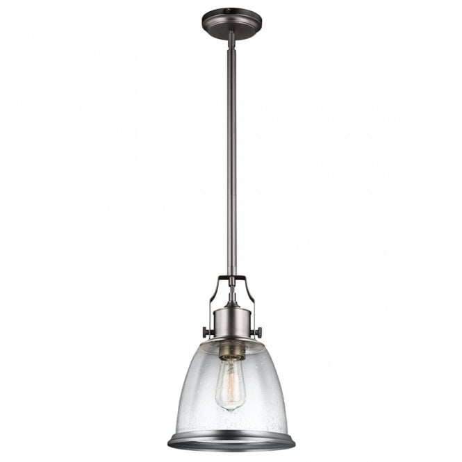 HOBSON Industrial Ceiling Pendant Satin Nickel Seeded Glass in Nickel