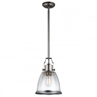 HOBSON Industrial Ceiling Pendant Satin Nickel Seeded Glass in Nickel