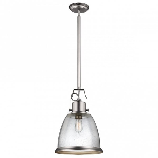 HOBSON Industrial Ceiling Pendant Satin Nickel Seeded Glass