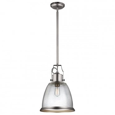 HOBSON Industrial Ceiling Pendant Satin Nickel Seeded Glass