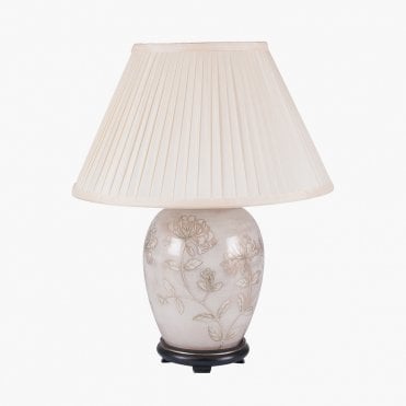 Dist Gold and White Medium Oval Table Lamp with Silk Knife Pleat Balloon Lined Almond Shade 30cm