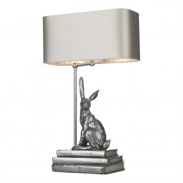 Alert Hare and Books Table Lamp Base in Pewter