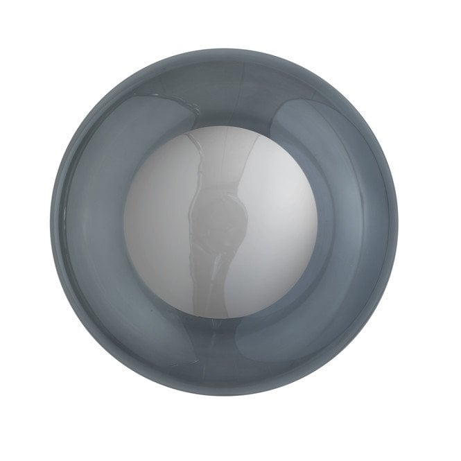 HORIZON Mouthblown Glass Flush Ceiling Light or Wall Light, 36cm Smokey Grey with Silver