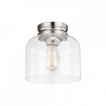 HOUNSLOW Ceiling Flush Light Polished Nickel Glass Dome Shade