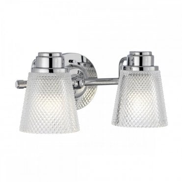 2 light bathroom wall light in chrome with cut glass shades