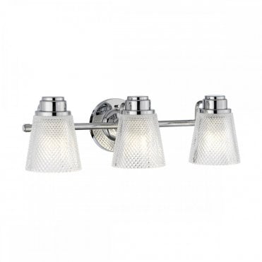 3 light bathroom wall light in nickel and cut glass