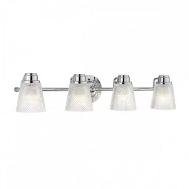 4 light bathroom wall light in chrome with cut glass shades