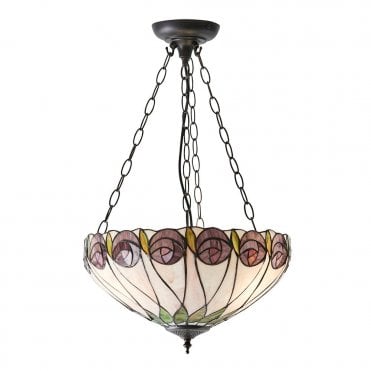 HUTCHINSON - Art Nouveau Uplighter Ceiling Ceiling Pendant with Tiffany Glass