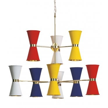 HYDE 18 Light Pendant Brass Yellow Red and Blue