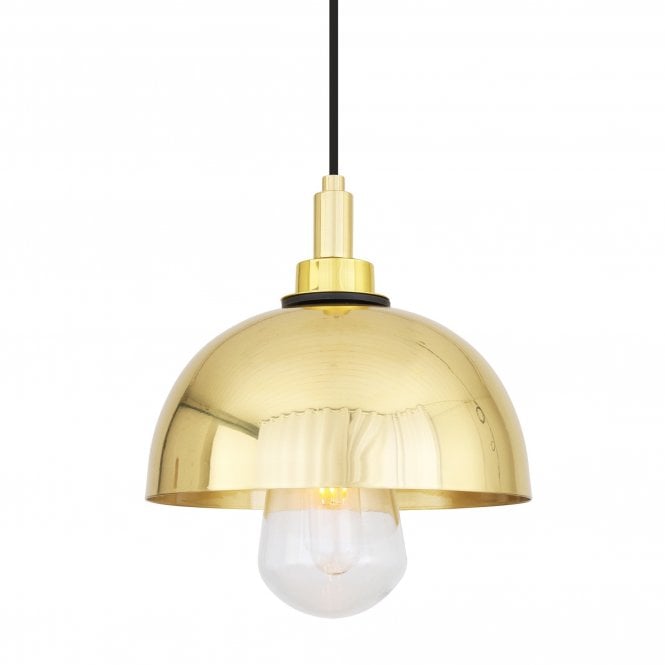 HYDRA 20cm Dome Industrial Bathroom Ceiling Pendant Polished Brass IP65