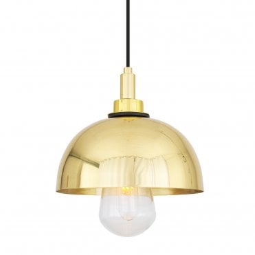 HYDRA 20cm Dome Industrial Bathroom Ceiling Pendant Polished Brass IP65
