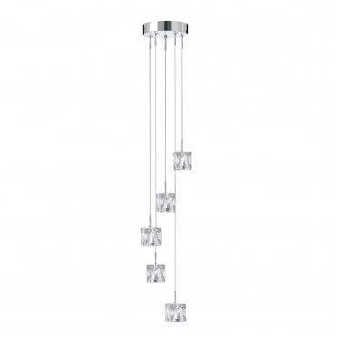 ICE Cube (Dim) Led - 5 Light Multi-Drop Clear Glass Shades Chrome