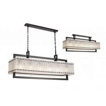 ICESTIX 12 Light E27 Ceiling Pendant Matt Black/Crystal Sand Glass