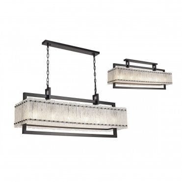 ICESTIX 12 Light E27 Ceiling Pendant Matt Black/Crystal Sand Glass