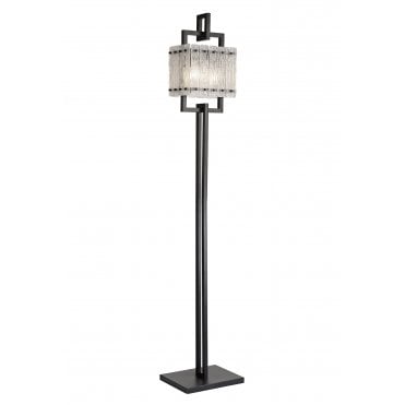 ICESTIX 2 Light E27 Floor Lamp Matt Black/Crystal Sand Glass