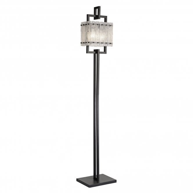 ICESTIX 2 Light E27 Floor Lamp Matt Black/Crystal Sand Glass