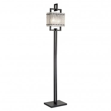ICESTIX 2 Light E27 Floor Lamp Matt Black/Crystal Sand Glass