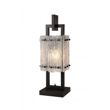 ICESTIX 2 Light E27 Table Lamp Matt Black/Crystal Sand Glass