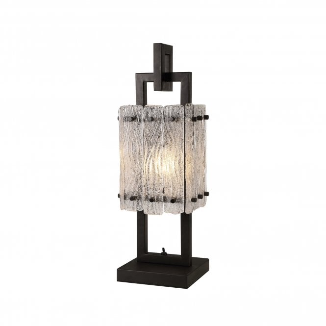 ICESTIX 2 Light E27 Table Lamp Matt Black/Crystal Sand Glass