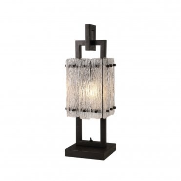 ICESTIX 2 Light E27 Table Lamp Matt Black/Crystal Sand Glass