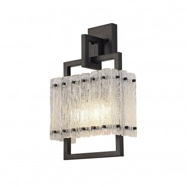 ICESTIX 2 Light Wall Light E27 Black With Crystal Sand Artistic Glass
