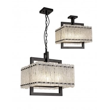 ICESTIX E27 Ceiling Pendant Light Matt Black/Crystal Sand Glass