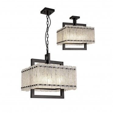 ICESTIX E27 Ceiling Pendant Light Matt Black/Crystal Sand Glass