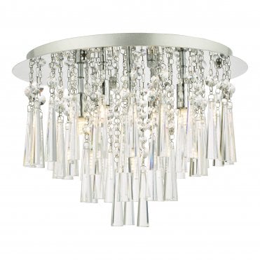5 Light Flush Ceiling Light in Polished Chrome with Crystal