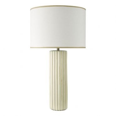taupe ceramic table lamp with linen drum shade