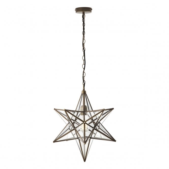 ILARIO Antique Brass and Glass Star Ceiling Pendant Large