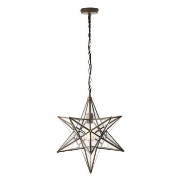 ILARIO Antique Brass and Glass Star Ceiling Pendant Large