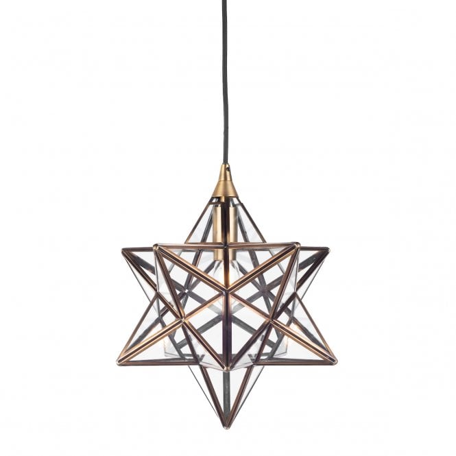 ILARIO Antique Brass and Glass Star Ceiling Pendant Small