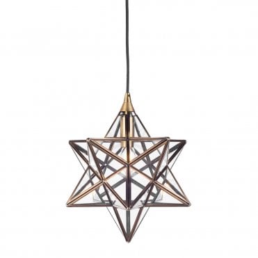 ILARIO Antique Brass and Glass Star Ceiling Pendant Small