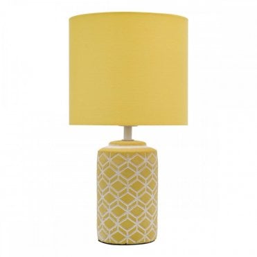Ilona Yellow Ceramic Table Lamp with Geometric Base and Cotton Drum Shade – Lighting and Lights