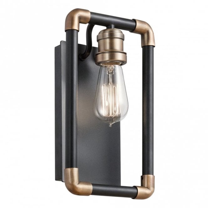 IMAHN Industrial Wall Light Black and Natural Brass Pipe