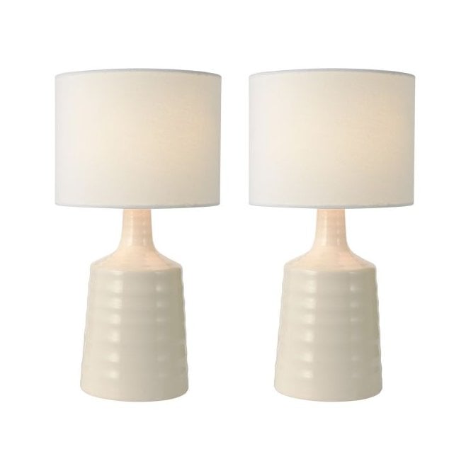 Inci Table Lamp - Cream Ceramic with Ivory Shade (Twin Pack)