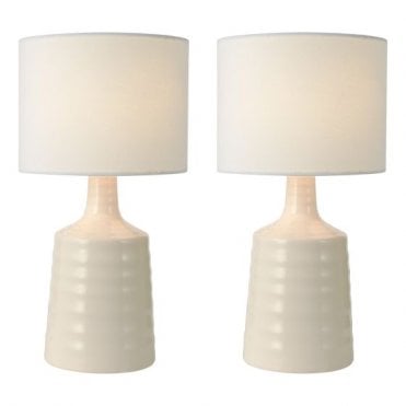 Inci Table Lamp - Cream Ceramic with Ivory Shade (Twin Pack)
