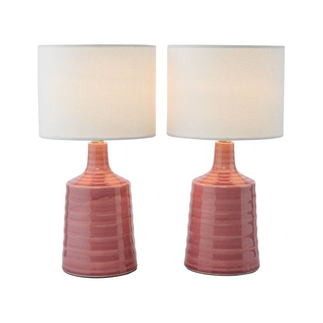 Inci Table Lamp - Pink Ceramic with Ivory Shade (Twin Pack)