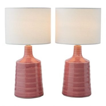 Inci Table Lamp - Pink Ceramic with Ivory Shade (Twin Pack)