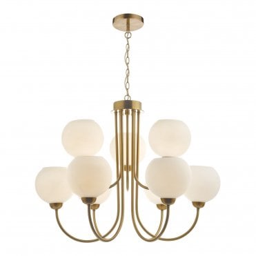 9 light midcentury ceiling chandelier with opal globe shades