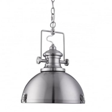INDUSTRIAL - Pendant 1 Light Satin Silver Clear Diffuser