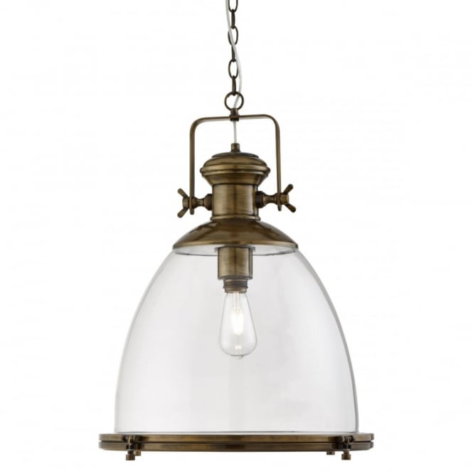 INDUSTRIAL - Pendant Antique Brass Effect With Clear Glass