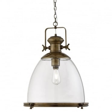 INDUSTRIAL - Pendant Antique Brass Effect With Clear Glass
