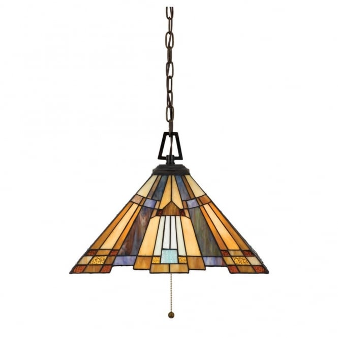 INGLENOOK - Ceiling Pendant in Gold, Green, Blue, Multi Colour, Bronze with Tiffany Glass