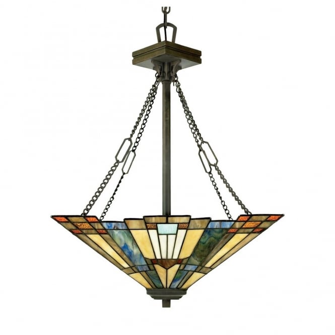 INGLENOOK - Ceiling Pendant in Green, Blue, Multi Colour, Bronze, Cream/Ivory with Tiffany Glass