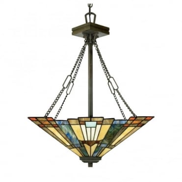 Ceiling Pendant in Green, Blue, Multi Colour, Bronze, Cream/Ivory with Tiffany Glass