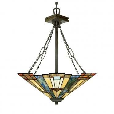 INGLENOOK - Ceiling Pendant in Green, Blue, Multi Colour, Bronze, Cream/Ivory with Tiffany Glass