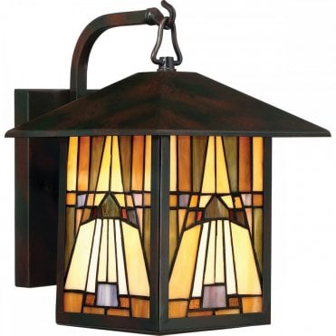 INGLENOOK Outdoor Medium Wall Lantern Valiant Bronze with Tiffany Glass