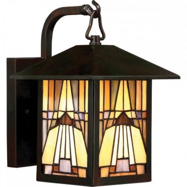 INGLENOOK Outdoor Small Wall Lantern Valiant Bronze with Tiffany Glass