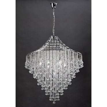 Large Modern Chandelier in Crystal and Polished Chrome